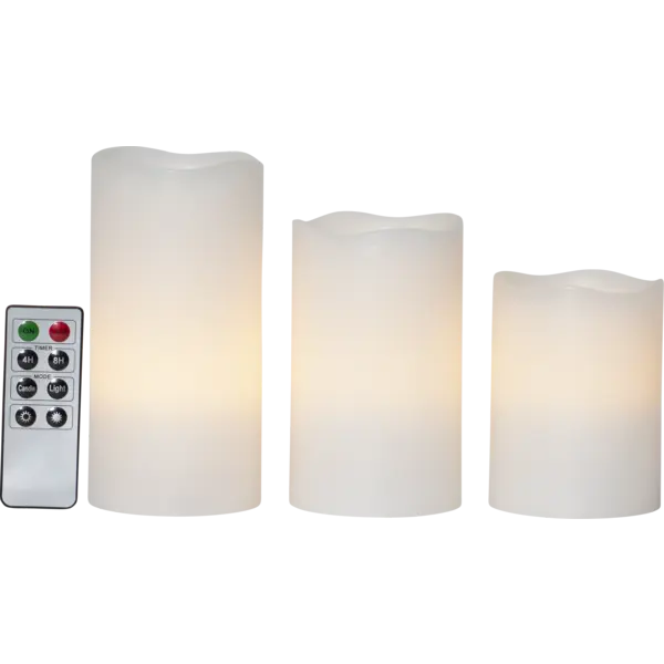 LED Blockljus 3-pack May Vit 7,5x15 cm