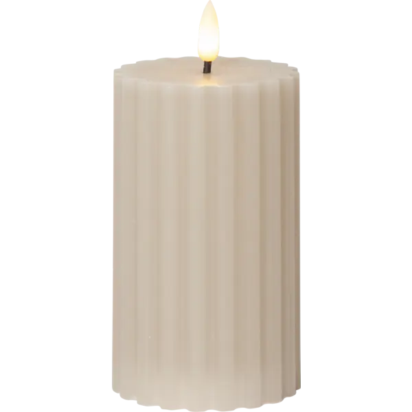 LED Blockljus Flamme Stripe Beige 7,5x15 cm