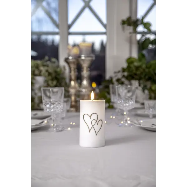 LED Ljus Flamme Heart Vit 7x14 cm