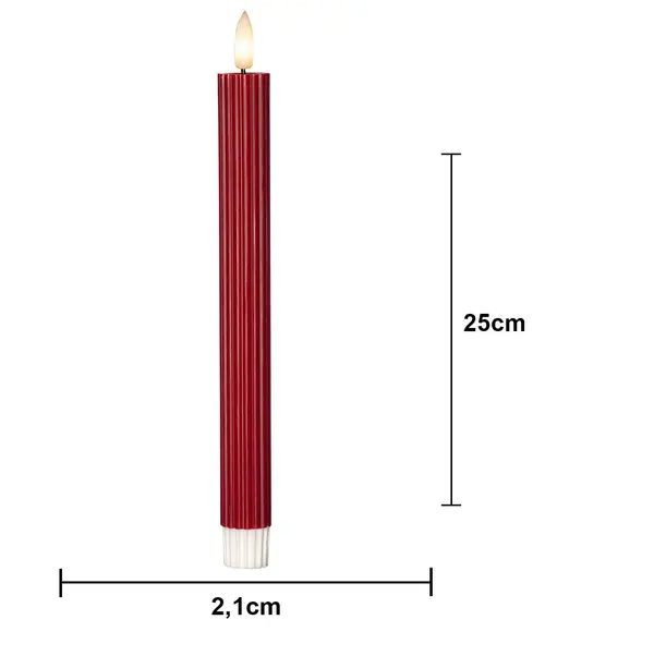 LED Antikljus 2-pack Flamme Stripe Röd 25 cm