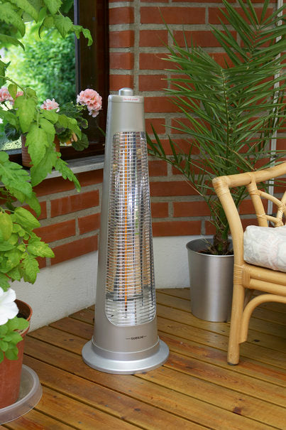 Silverline terrassvärmare med unik karbonfiberteknik – djupgående, behaglig långvågig infravärme; energieffektiv och miljövänlig uppvärmning för balkong, altan och uterum, värmer upp till 10–12 personer