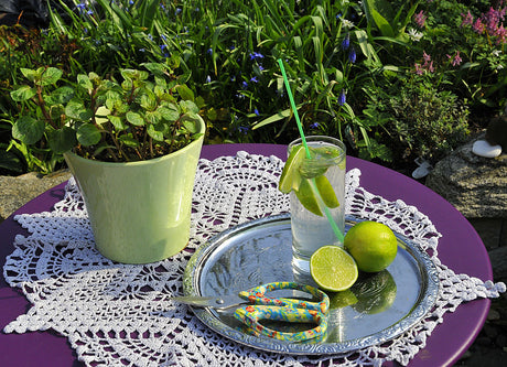 Mojito – klassisk kubansk drink med krusmynta, lime, sockerlag och vit rom, toppad med sodavatten och krossad is, garnerad med myntakvist och limeklyftor