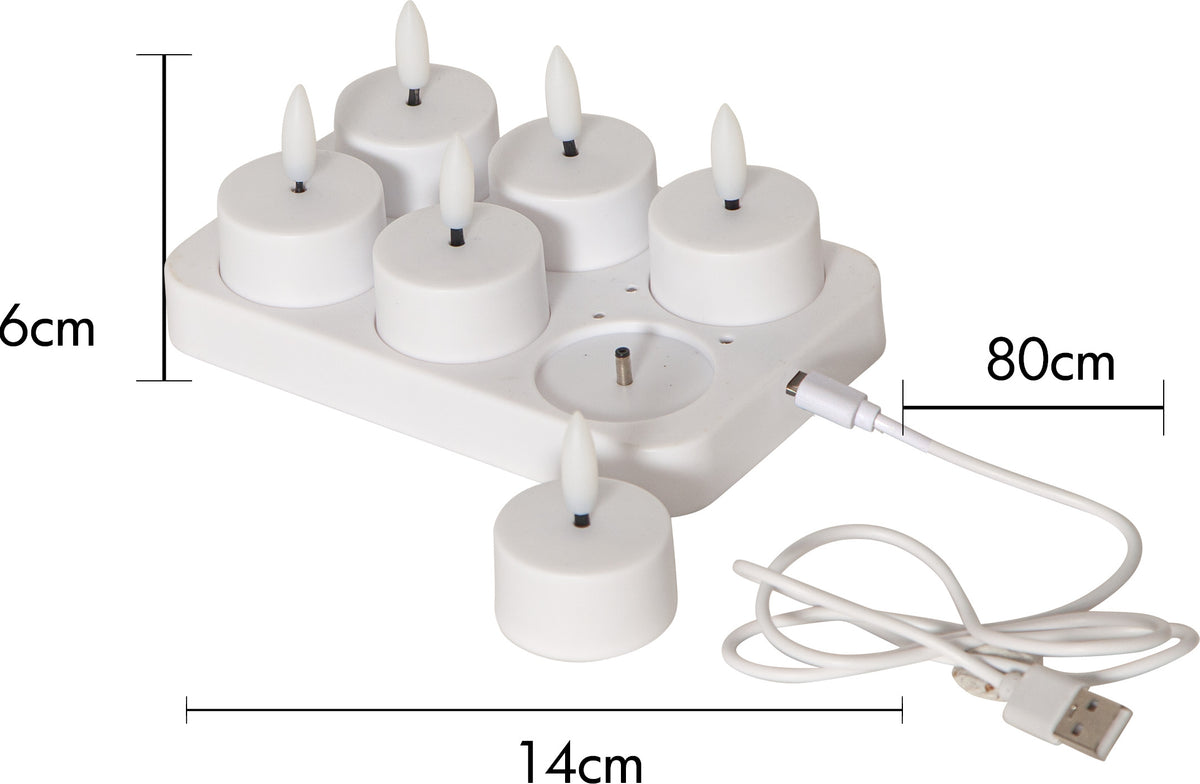 LED Värmeljus 6-pack Flamme Charge Vit 4x5 cm