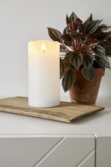 LED Blockljus Flamme Rustic Vit 7,5x15 cm