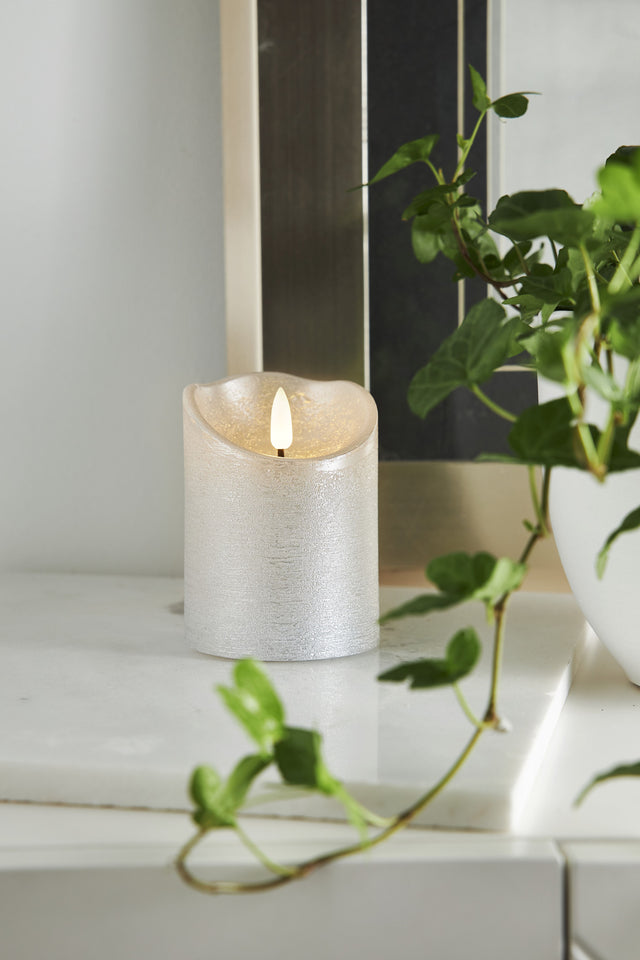LED Blockljus Flamme Rustic Silver 7,5x10 cm