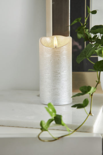 LED Blockljus Flamme Rustic Silver 7,5x15 cm