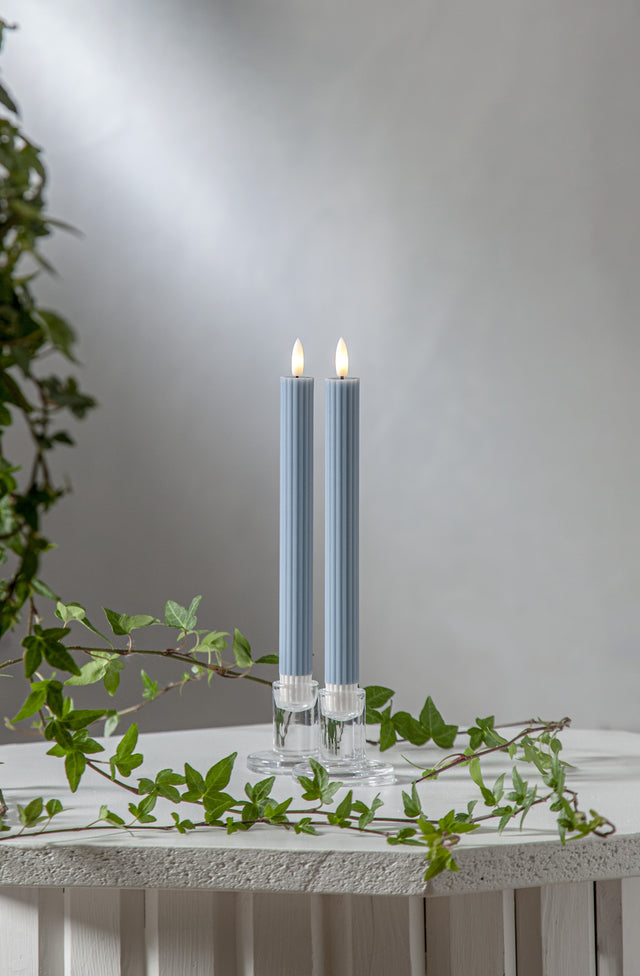 LED Antikljus 2-pack Flamme Stripe Blå 25 cm