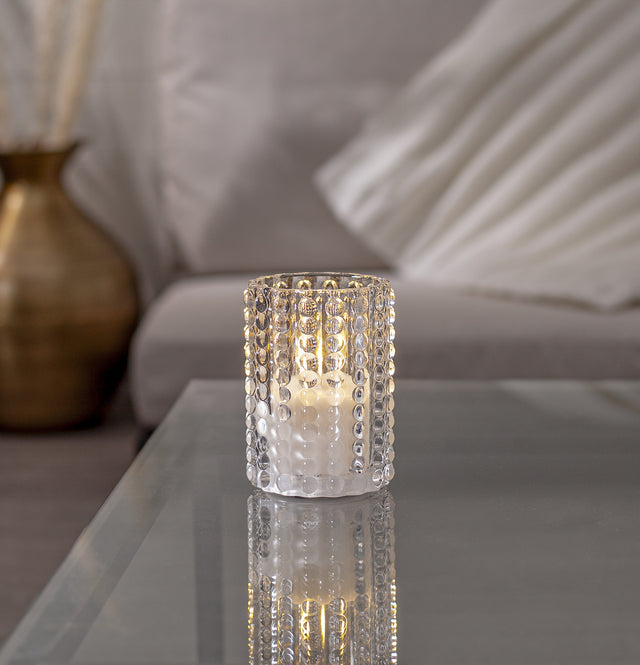 LED Ljus Flamme Dotty Transp. glas 13 cm