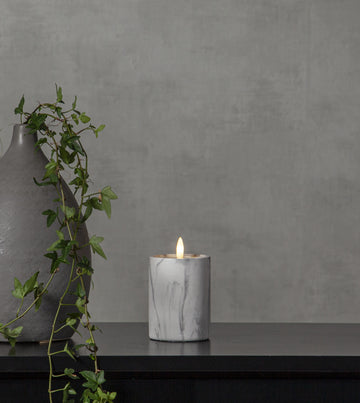 LED Blockljus Flamme Marble Grå 7,5x12,5 cm