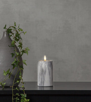 LED Blockljus Flamme Marble Grå 7,5x15 cm