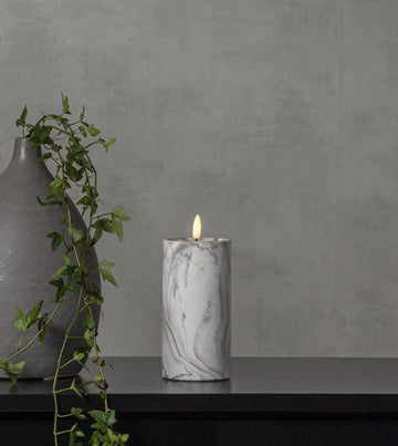 LED Blockljus Flamme Marble Grå 7,5x17,5 cm