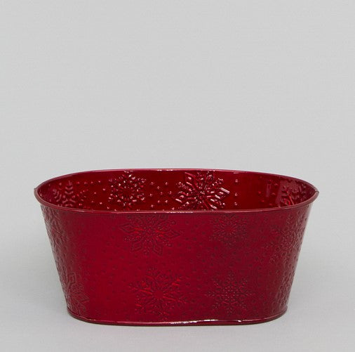 Skål metall oval snöflinga Röd L20