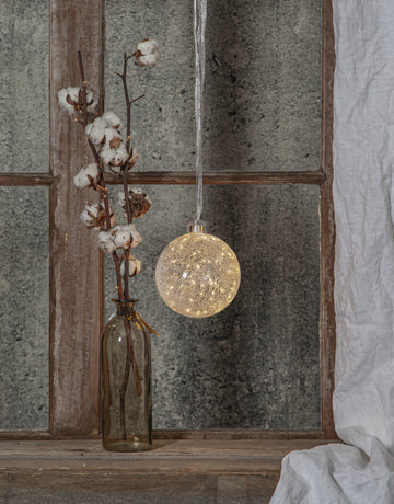 Glaskula Glow Snow Frostad 10cm