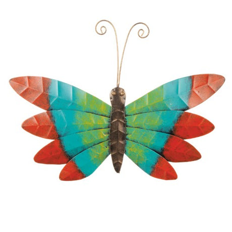 Fjäril i Hamrad Plåt 40x28cm Turkos och Röd