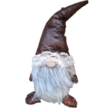 Tomte med Brun Skinnluva Stående 22cm