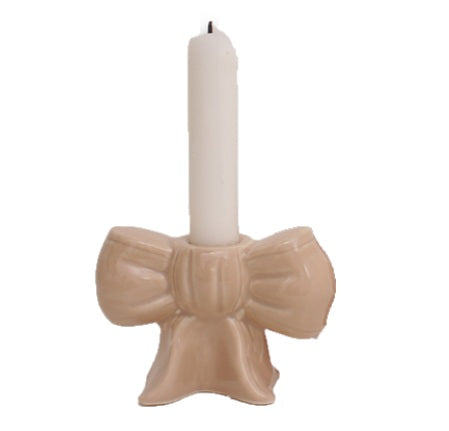 Ljusstake Happy Bow Beige H8cm