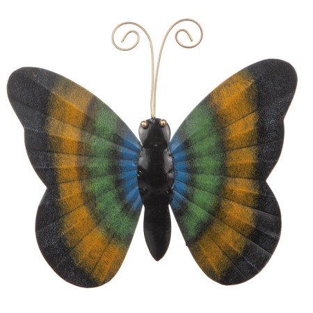 Fjäril vägg i hamrad plåt Blå-Grön-Gul 41cm