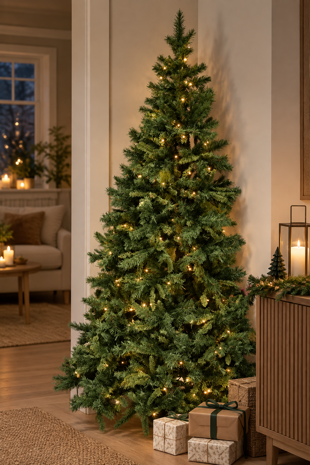 Konstgran 'Dakota' För vägg HALV, 180cm inkl LED belysning