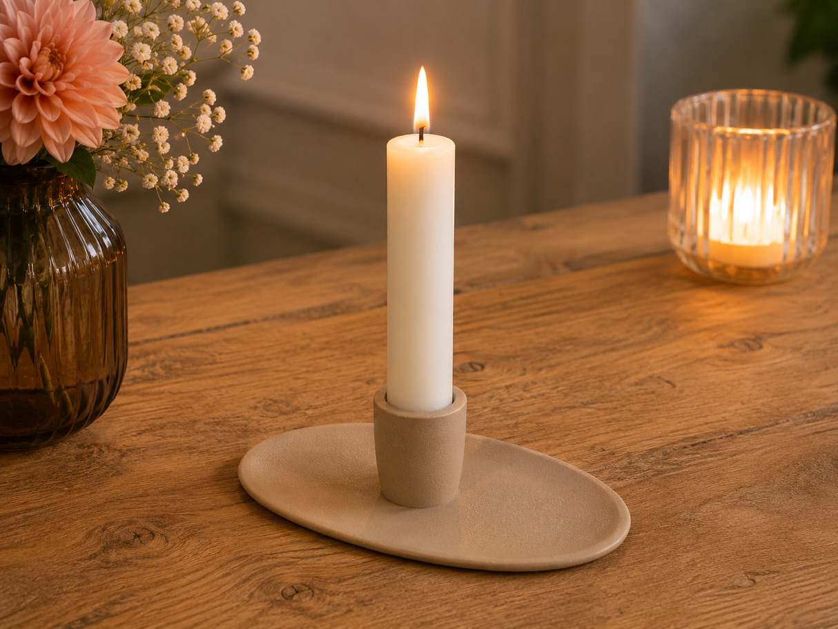 Ljusstake 'Oval' i metall - Beige