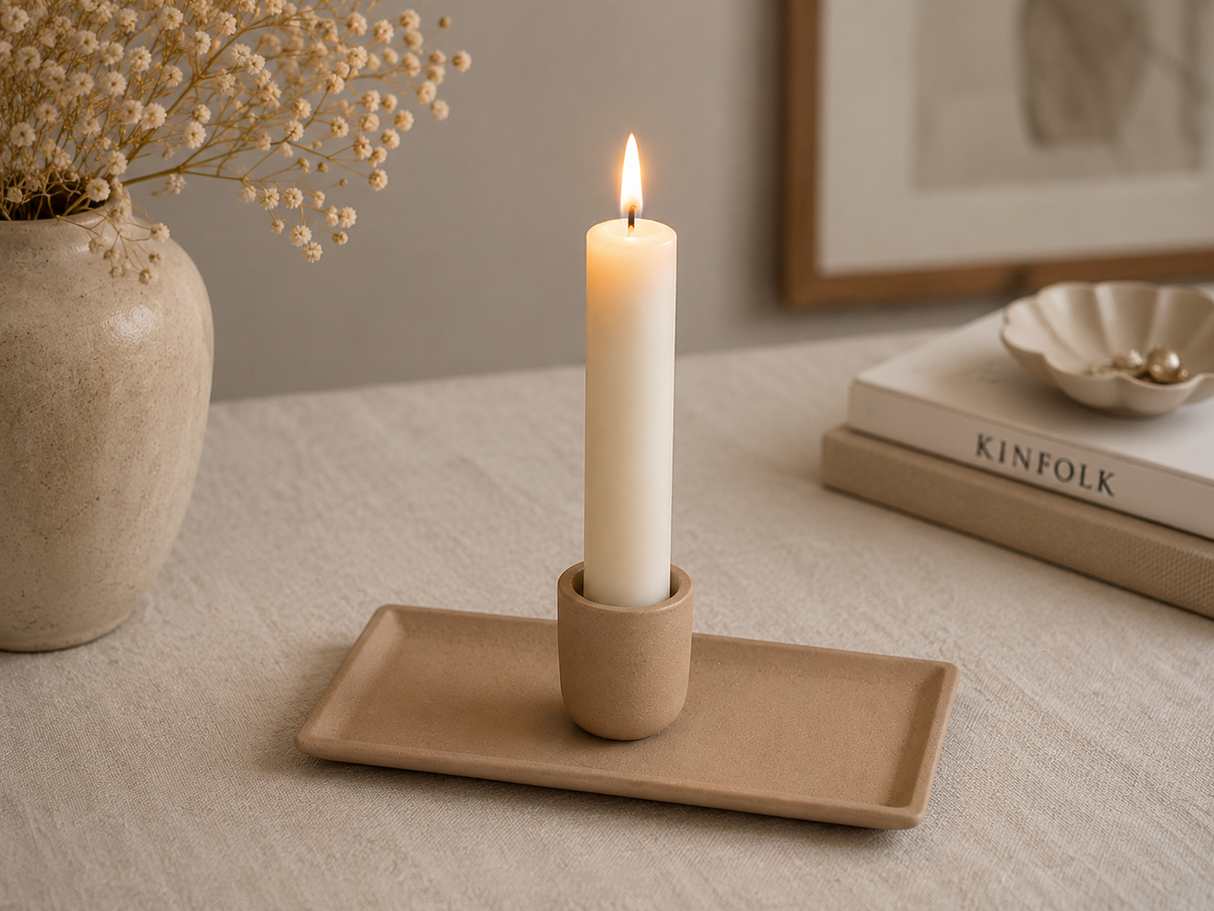 Ljusstake 'Rektangel' i metall - Beige