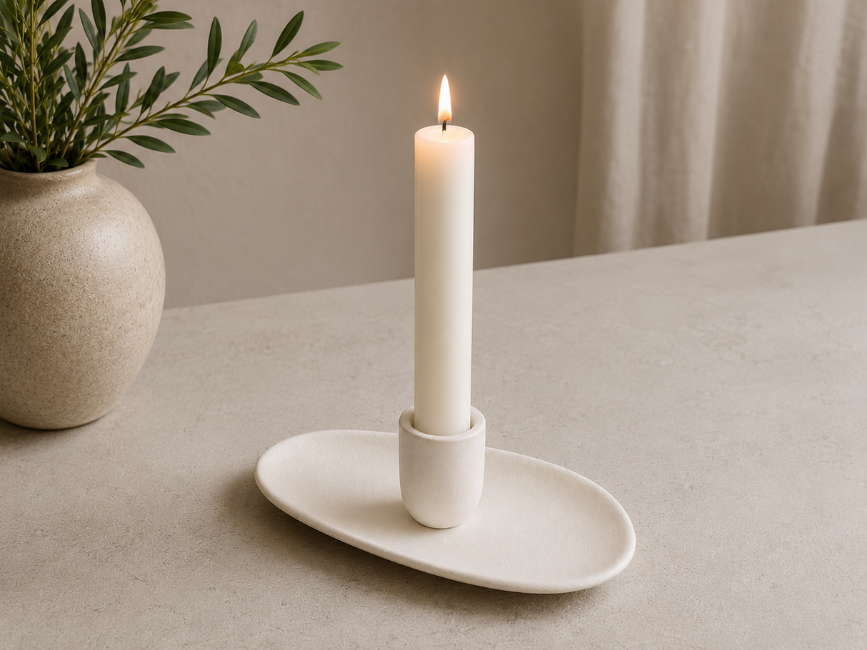 Ljusstake 'Oval' i metall - Vit