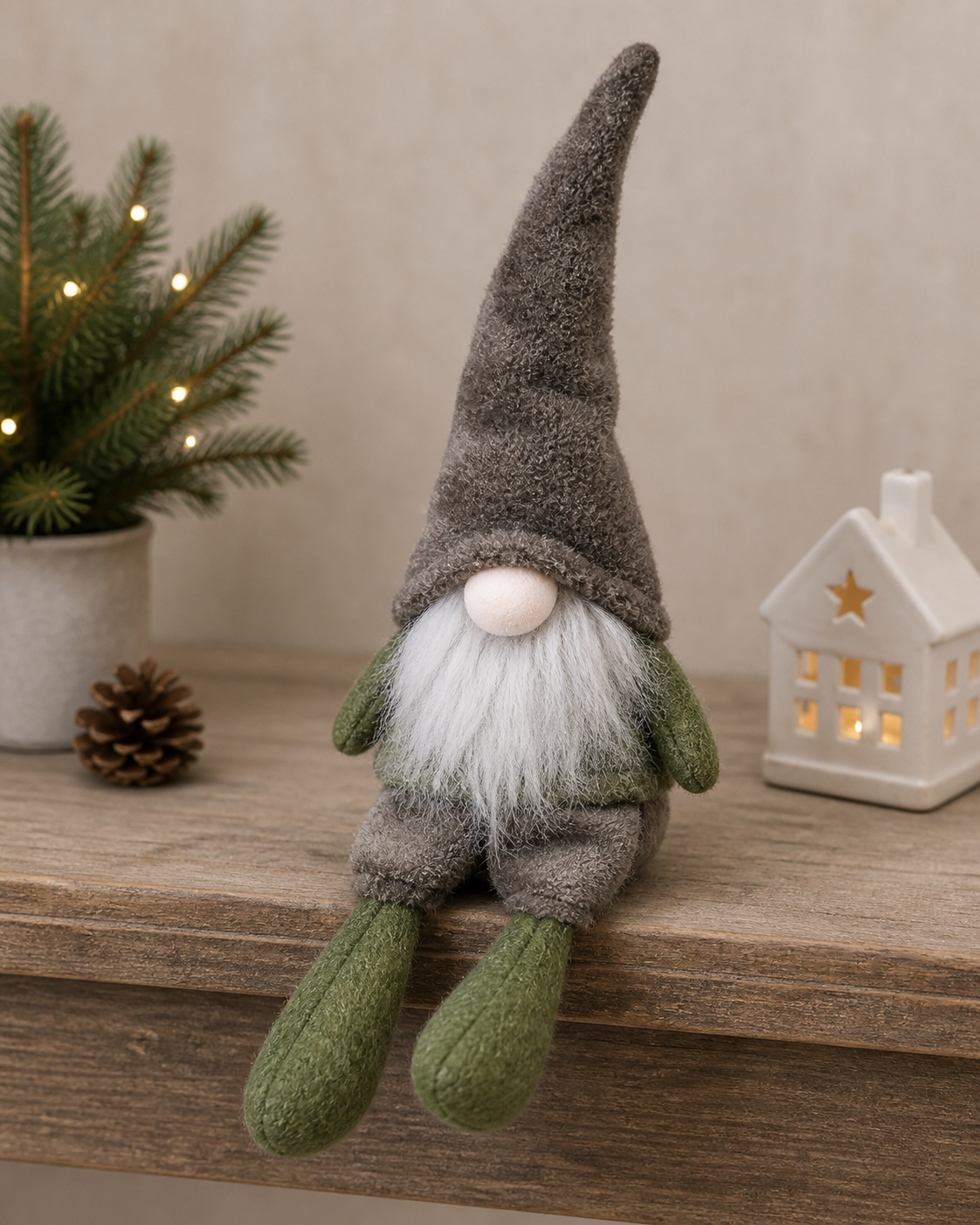 Tomte med luva sittande Grå 15x44cm