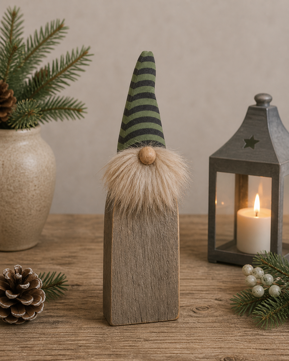 Tomte i Trä 25cm Grön