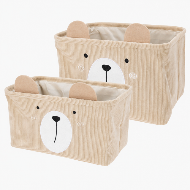 set med 2 rectangular corduroy baskets beige