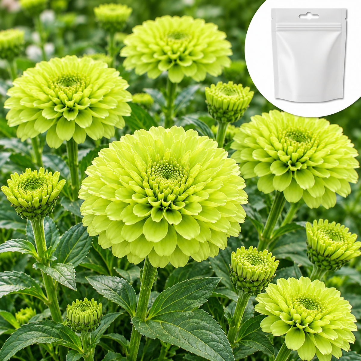 Zinnia 'Green Envy' - Vit fröpåse