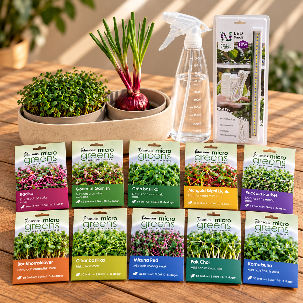 Mikrogrönt Premium – 10 frösorter med LED