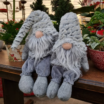 Tomte med luva sittande Grå/Vit Stor