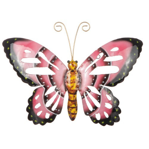 Fjäril i Hamrad Plåt 38x26cm Rosa