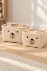 Förvaringskorg med björnmotiv - beige