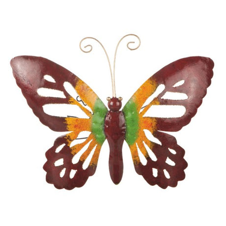 Fjäril i Hamrad Plåt 15x19cm Röd och Orange