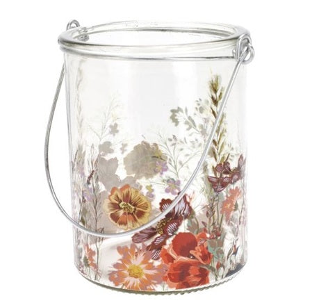 Värmeljuslykta 'Röda blommor' D8cm