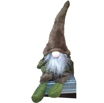 Tomte med luva sittande, Grön/Brun 44cm