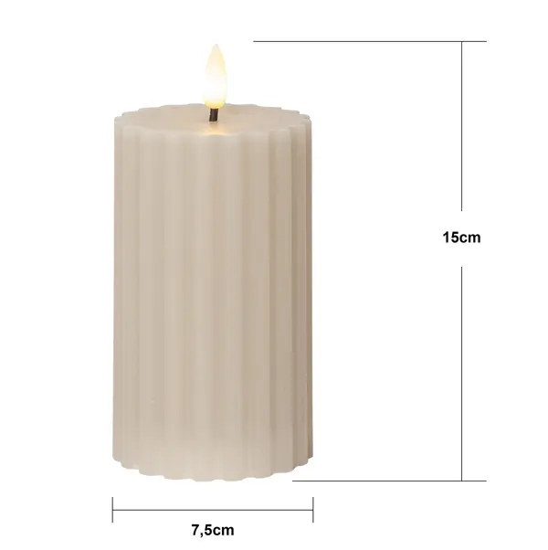 LED Blockljus Flamme Stripe Beige 7,5x15 cm