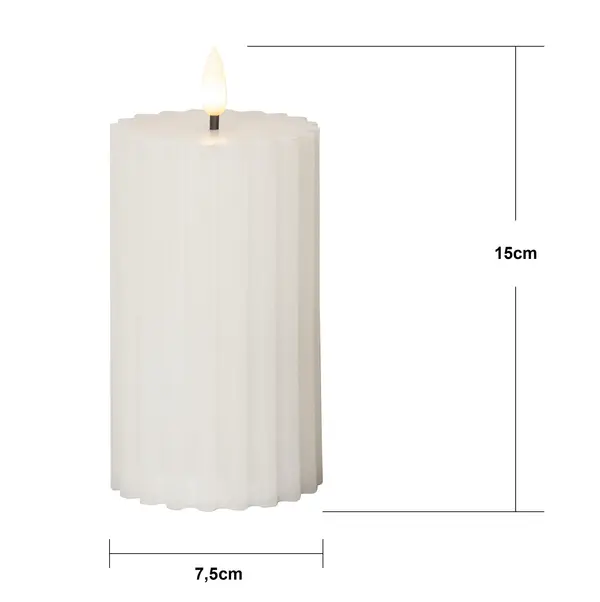LED Blockljus Flamme Stripe Vit 7,5x15 cm