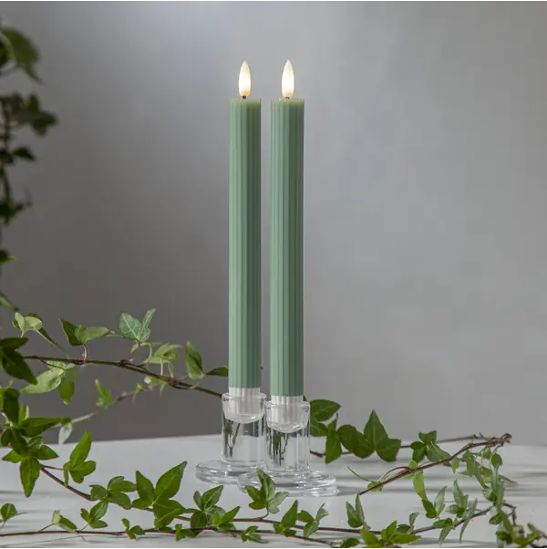 LED Antikljus 2-pack Flamme Stripe Grön 25 cm