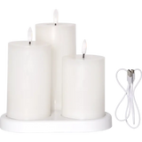 LED Blockljus 3-pack Flamme Charge Vit 7,5x10/12,5/15 cm