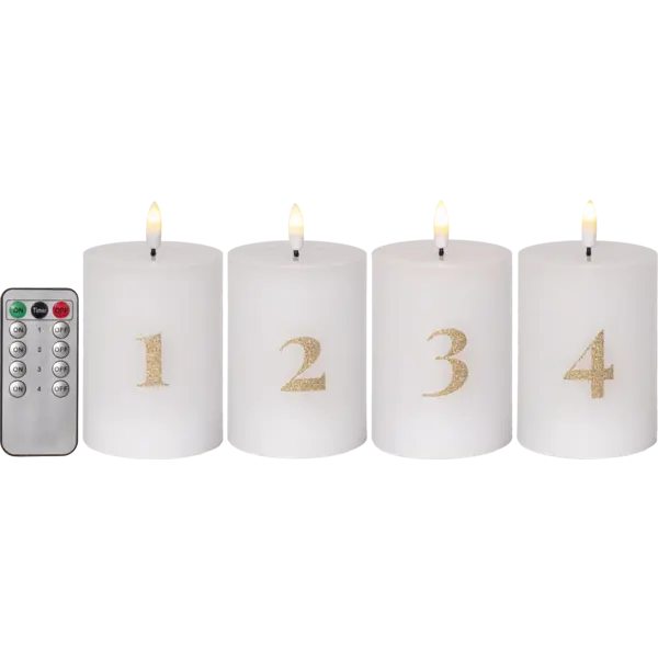 LED Blockljus 4-pack Flamme Advent Vit 7,5x12,5 cm