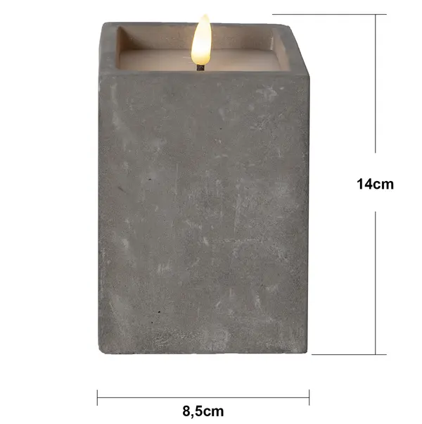 LED Blockljus Flamme Cem Grå 9x14,5 cm