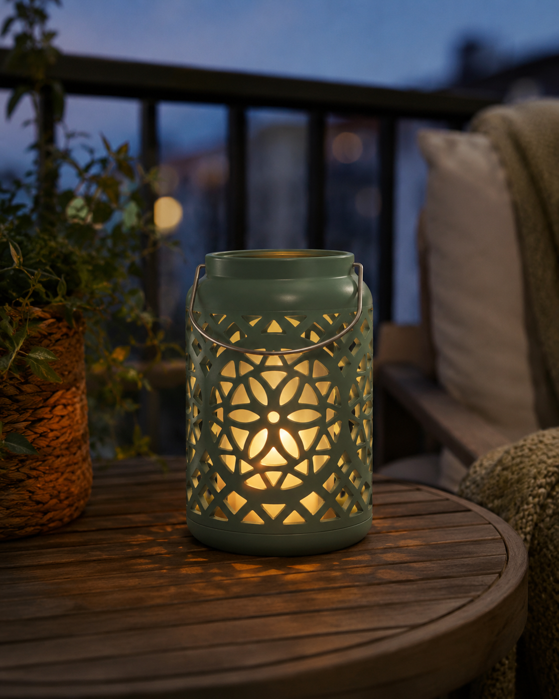 Lykta LED D12xH19cm Ljusgrön
