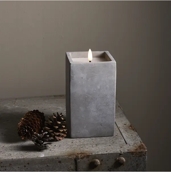 LED Blockljus Flamme Cem Grå 9x16,5 cm