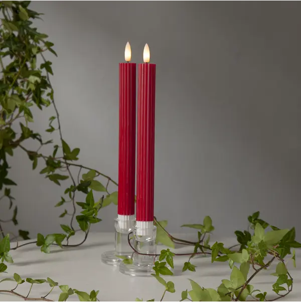 LED Antikljus 2-pack Flamme Stripe Röd 25 cm