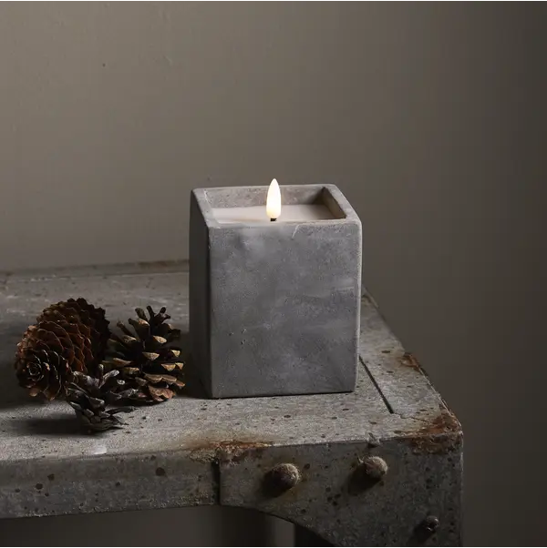 LED Blockljus Flamme Cem Grå 9x11,5 cm