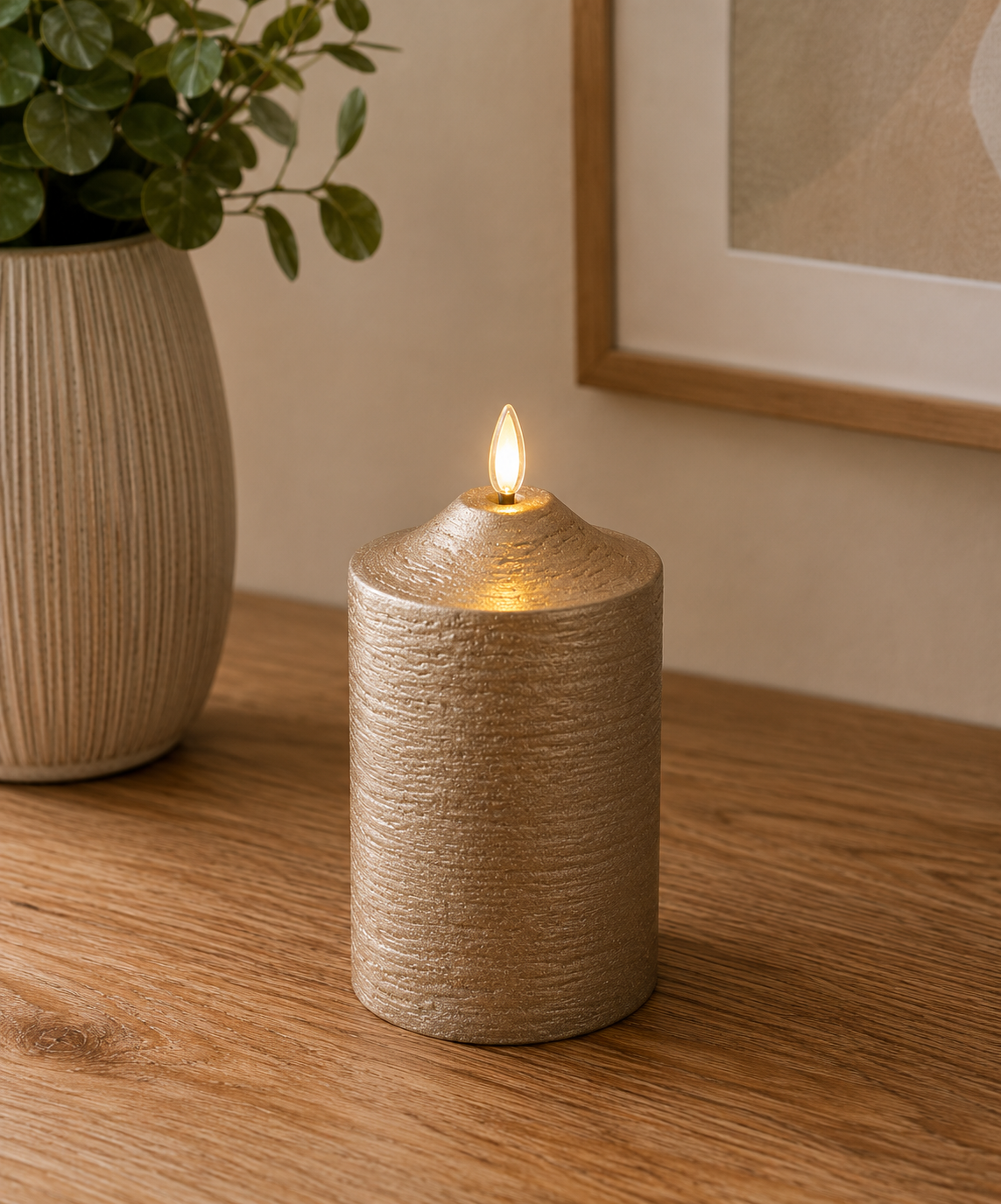 Blockljus LED 'Flamme' Guld H15cm