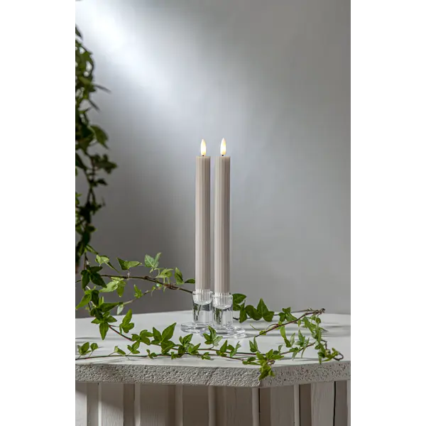 LED Antikljus 2-pack Flamme Stripe Beige 25 cm