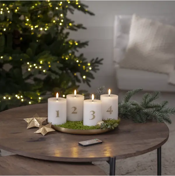 LED Blockljus 4-pack Flamme Advent Vit 7,5x12,5 cm