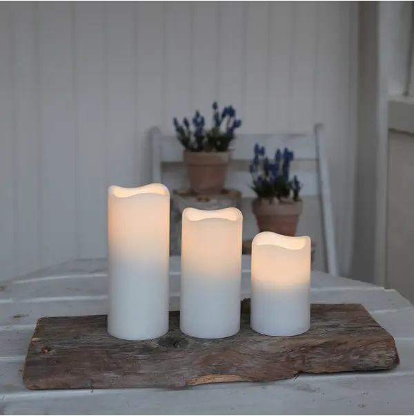 LED Blockljus 3-pack Paul Vit 7,5x11,5/15/18 cm